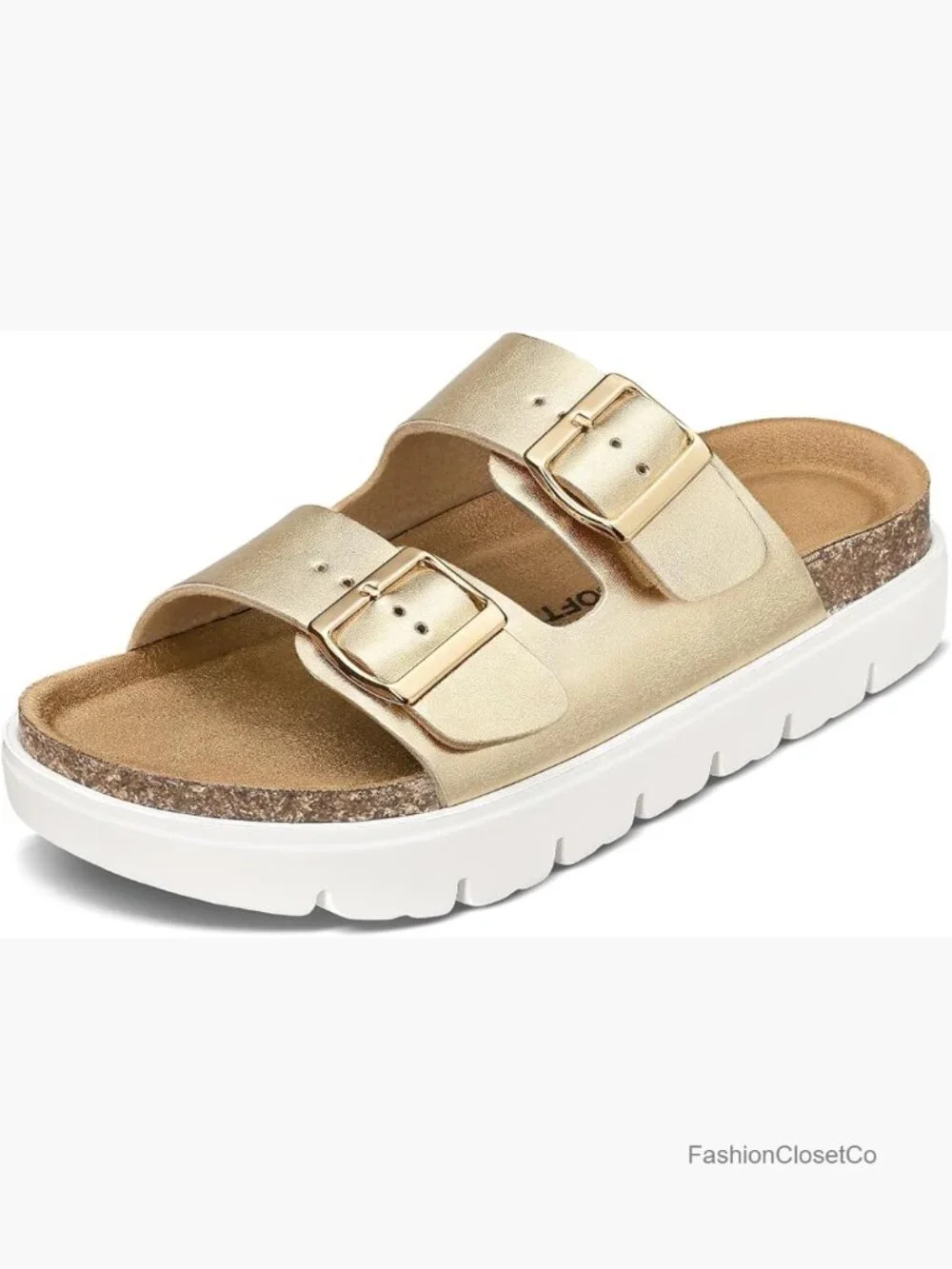 Women's Cork Footbed Arch Support Wedge Sandals with Adjustable Buckle -